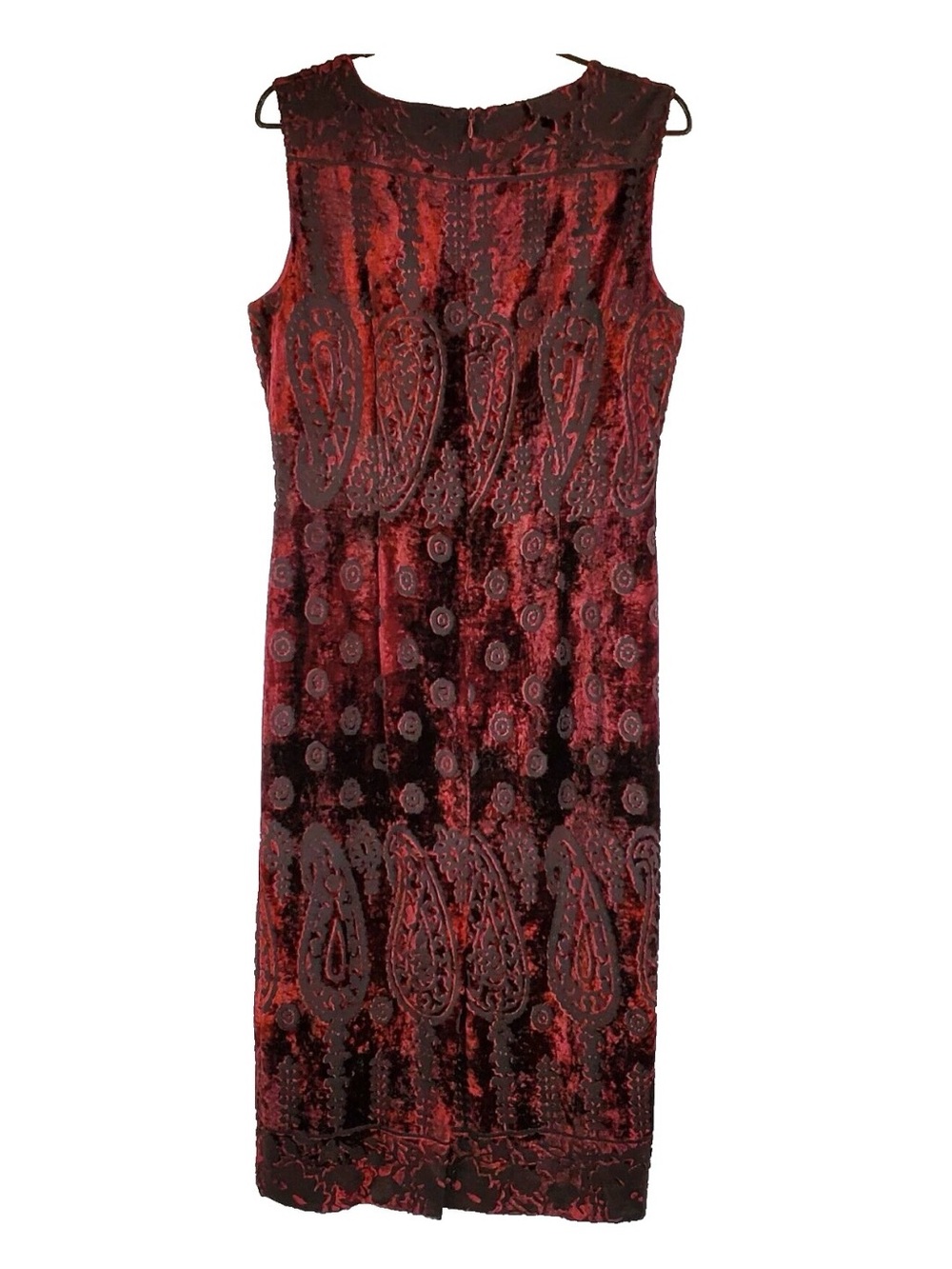 🇨🇦 Vintage Louben Canada Burgundy Velvet Gothic Jacquard Shift Dress Size S/M